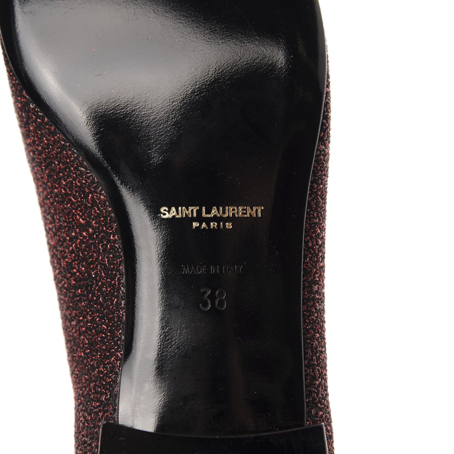 Metallic Calfskin Smoking Slipper Flat Loafers 38 Red Glitter