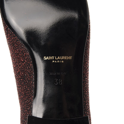 Saint Laurent Metallic Calfskin Smoking Slipper Flat Loafers 38 Red Glitter 7 of 9