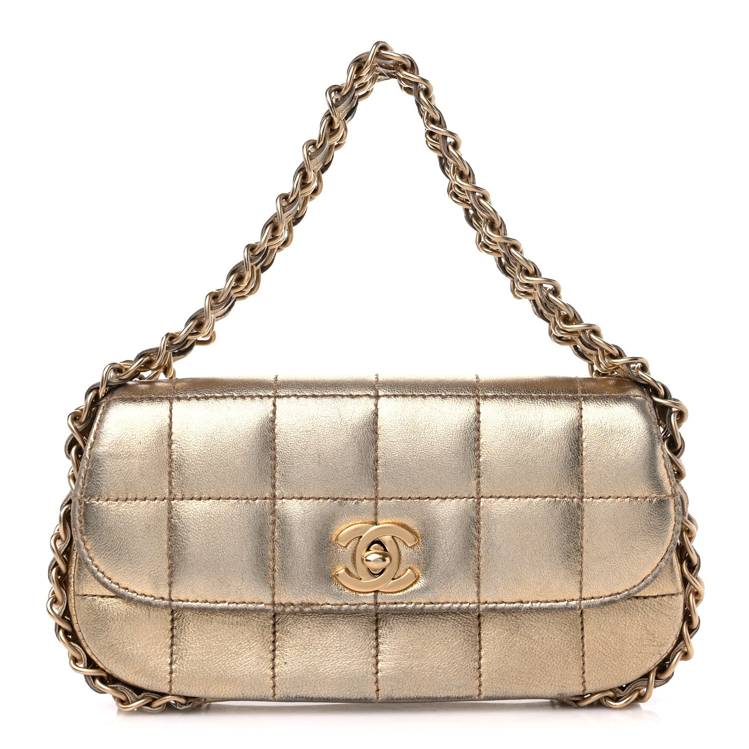 Chanel Metallic Lambskin Quilted Chocolate Bar 3 Chain Flap Gold 1 of 12