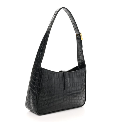 Saint Laurent Calfskin Crocodile Embossed Le 5 A 7 Hobo Black 2 of 10