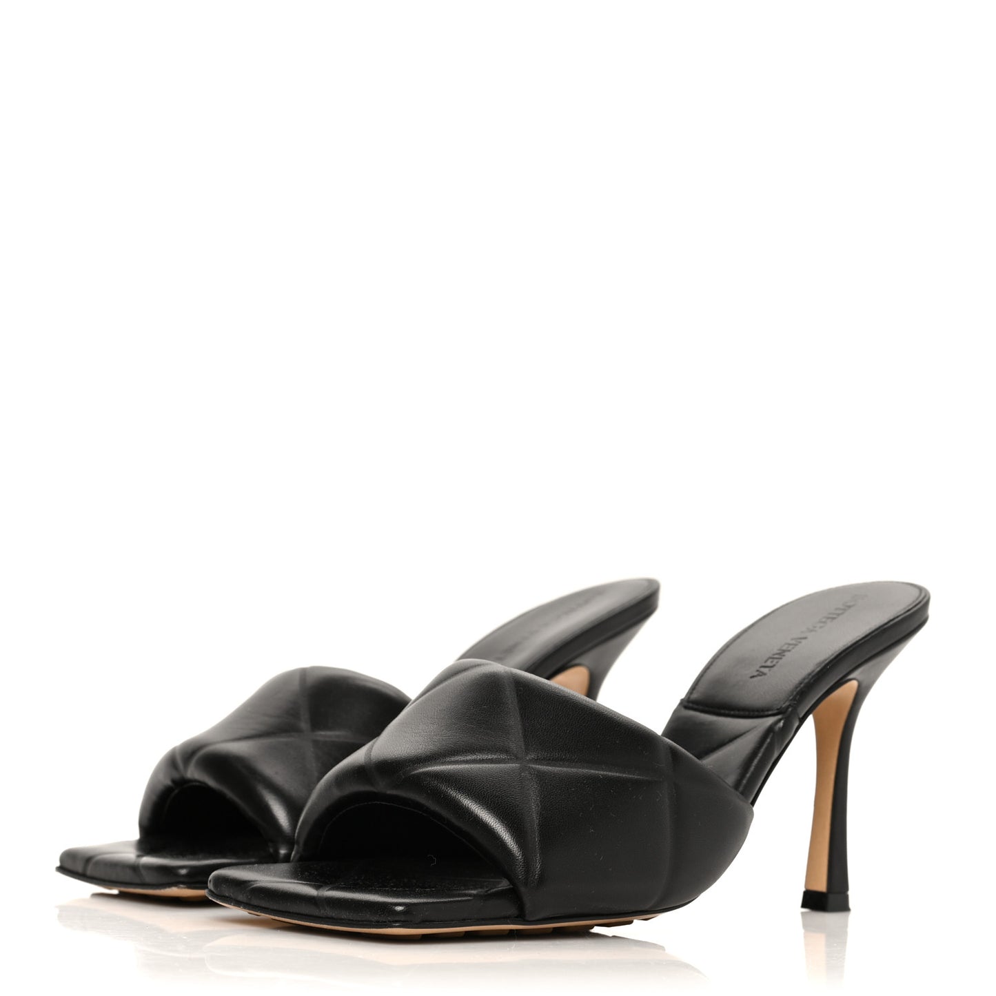 Nappa Quilted Rubber Lido Mule Sandals 38.5 Black