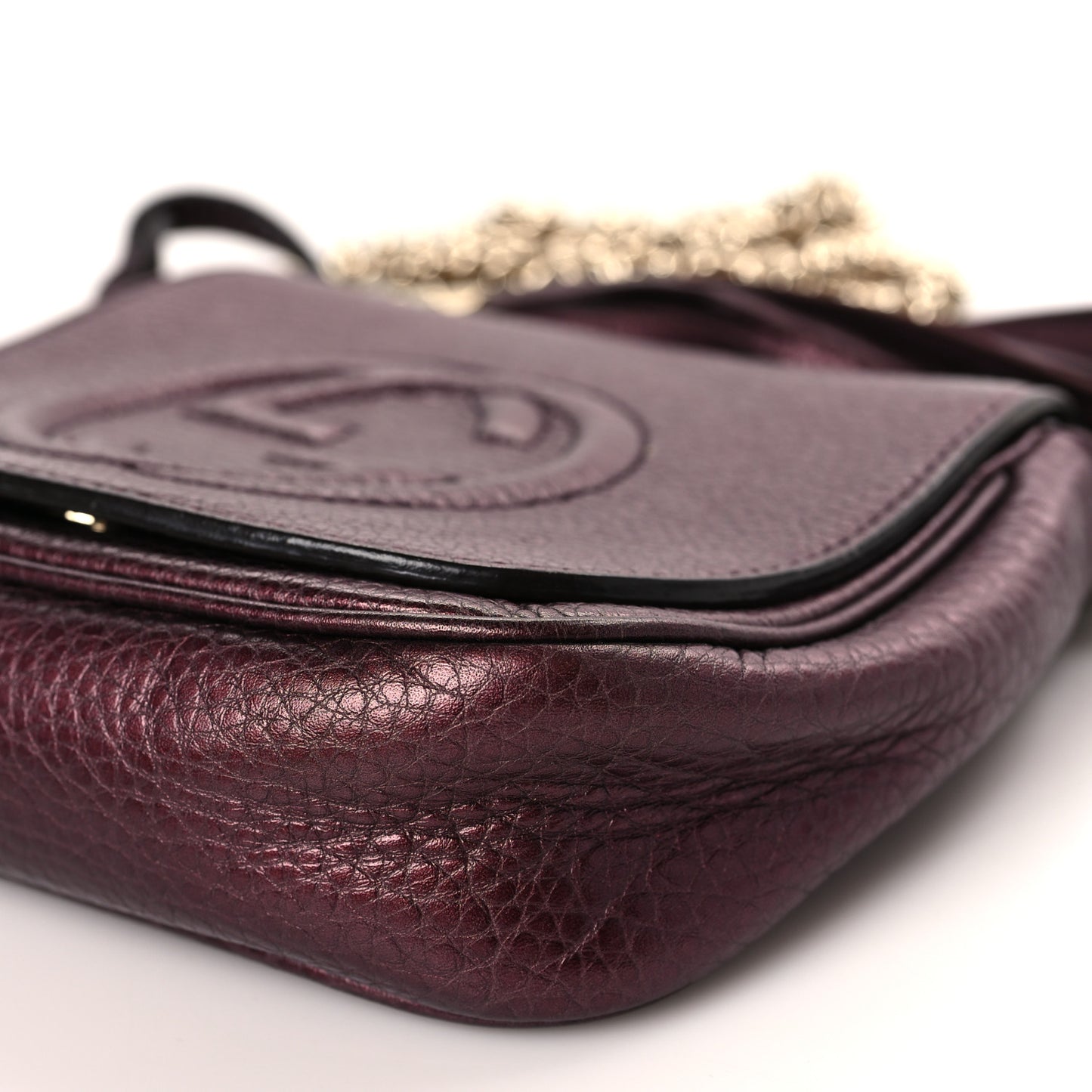 Metallic Pebbled Calfskin Small Soho Flap Crossbody Burgundy