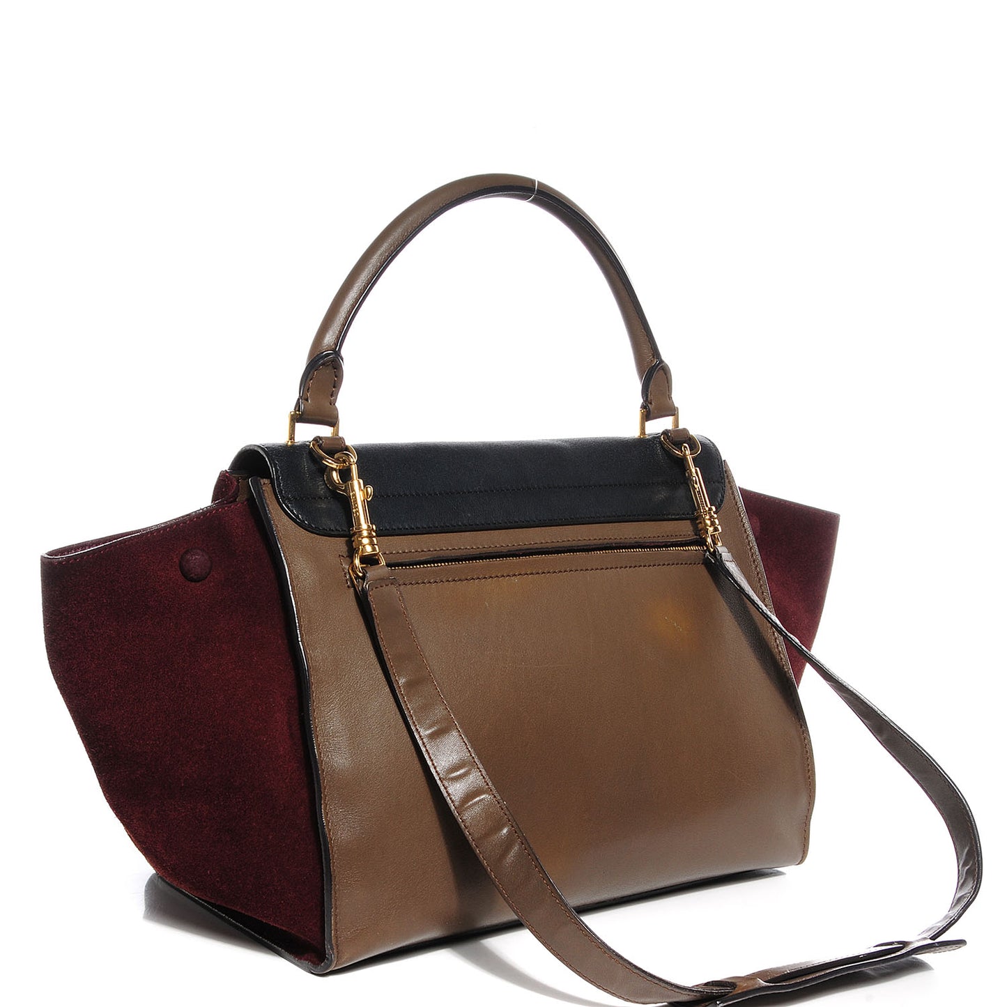 Calfskin and Suede Medium Tri-Color Trapeze Khaki