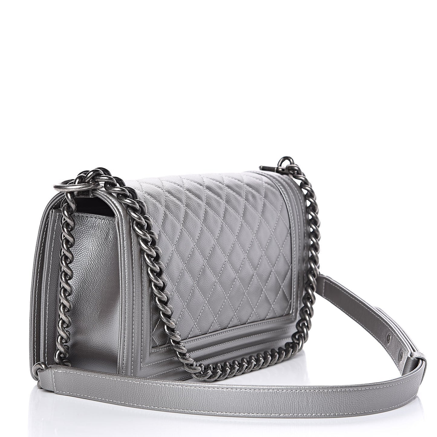 Metallic Caviar Quilted Medium Boy Flap Silver