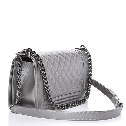 Chanel Metallic Caviar Quilted Medium Boy Flap Silver 3 of 15