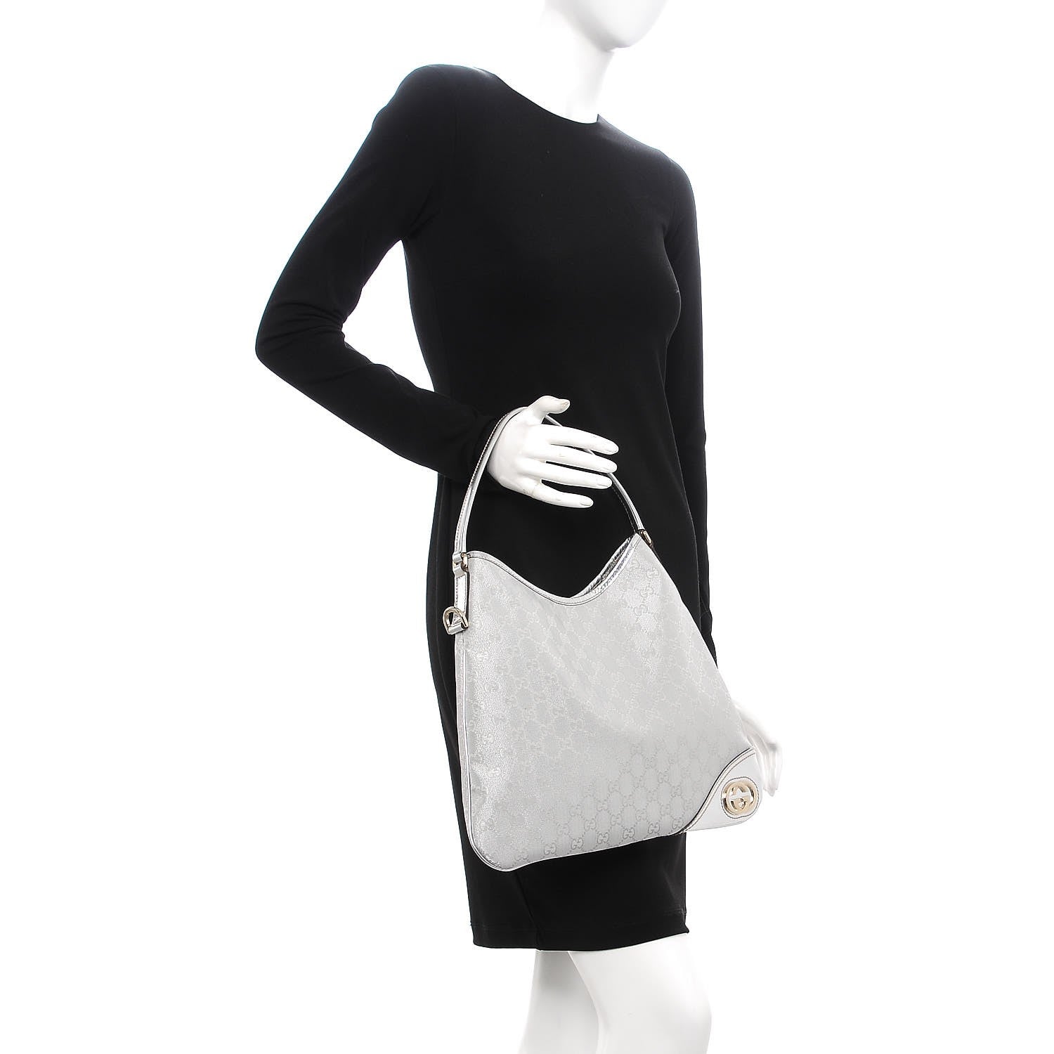 Gucci Metallic Monogram Medium New Britt Hobo Silver 2 of 9