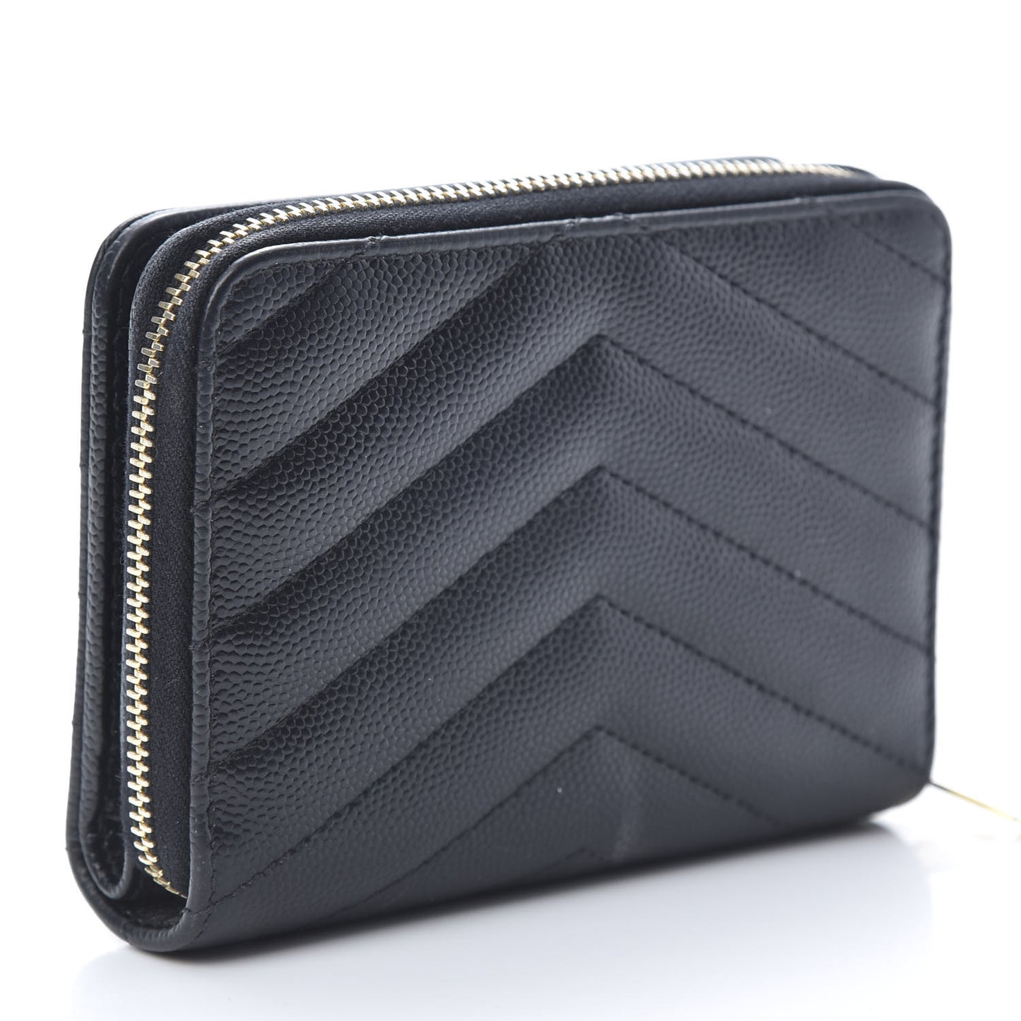 Grain De Poudre Matelasse Chevron Monogram Compact Zip Around Wallet Black