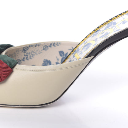 Gucci Malaga Kid Web Bow Mid Heel Mules 41.5 Black Vintage White 9 of 10