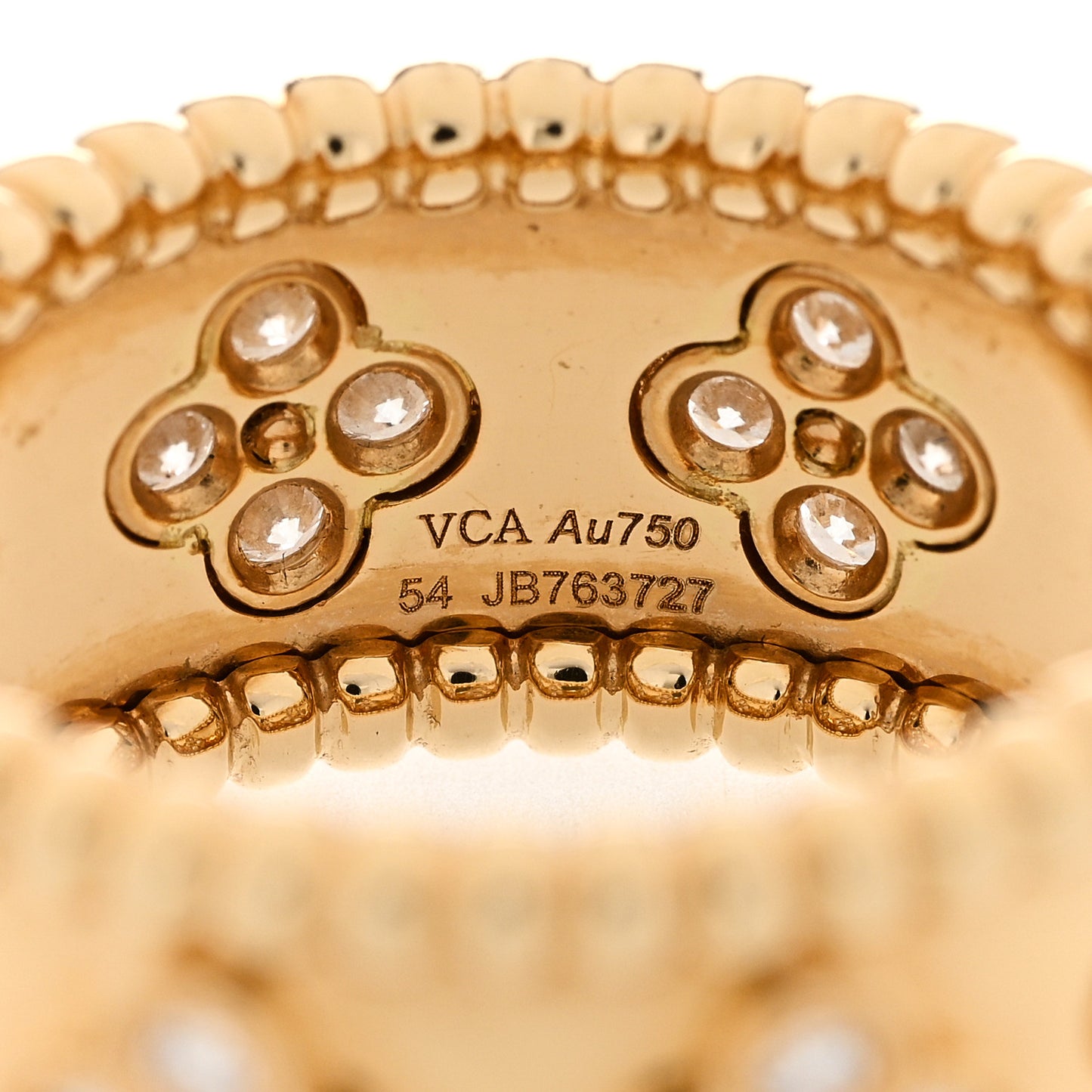 18K Yellow Gold Diamond Perlee Clovers Ring 54 7