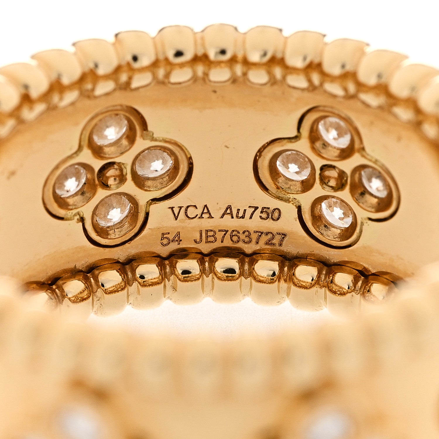Van Cleef & Arpels 18K Yellow Gold Diamond Perlee Clovers Ring 54 7 4 of 5