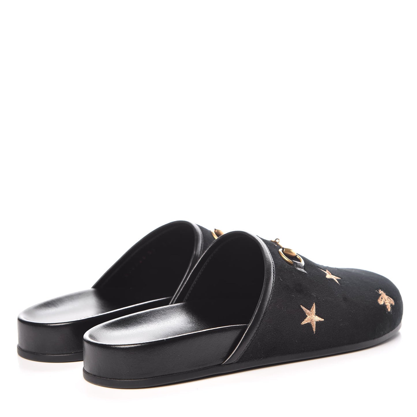 Softy Velvet Malaga Kid Bee Star Embroidered Womens Horsebit River Slippers 39 Black