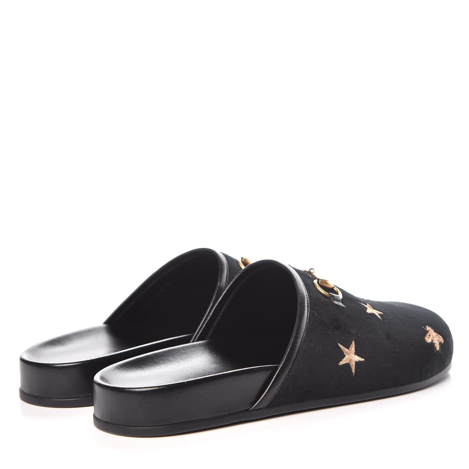 Gucci Softy Velvet Malaga Kid Bee Star Embroidered Womens Horsebit River Slippers 39 Black 4 of 12