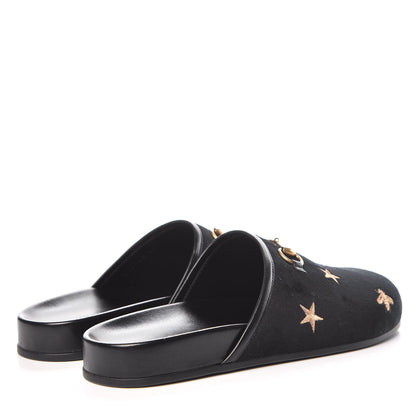 Gucci Softy Velvet Malaga Kid Bee Star Embroidered Womens Horsebit River Slippers 39 Black 4 of 12