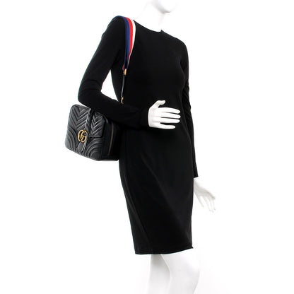 Gucci Calfskin Matelasse Sylvie Web Small GG Marmont Top Handle Shoulder Bag Black 2 of 8
