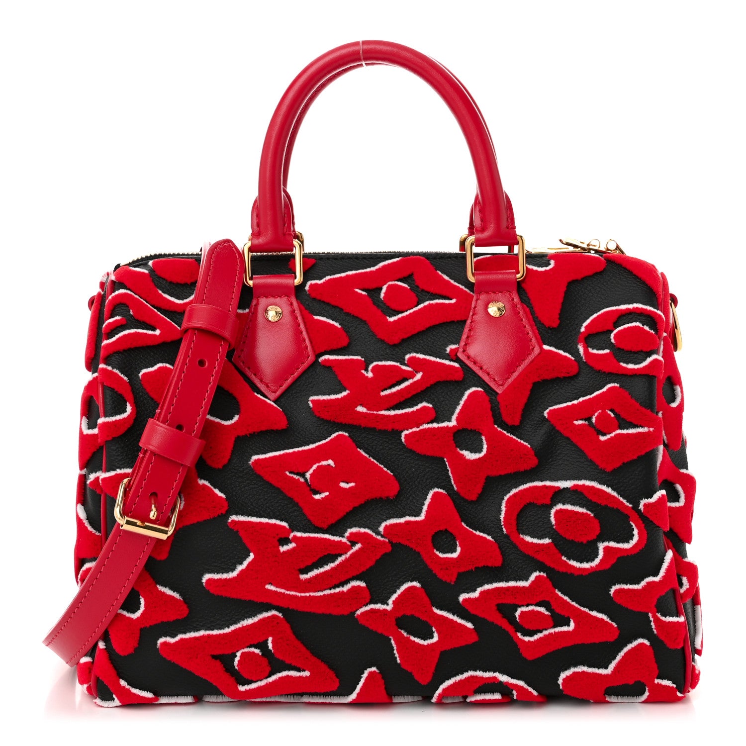 Louis Vuitton X UF Tufted Monogram Speedy Bandouliere 25 Black Red 1 of 10