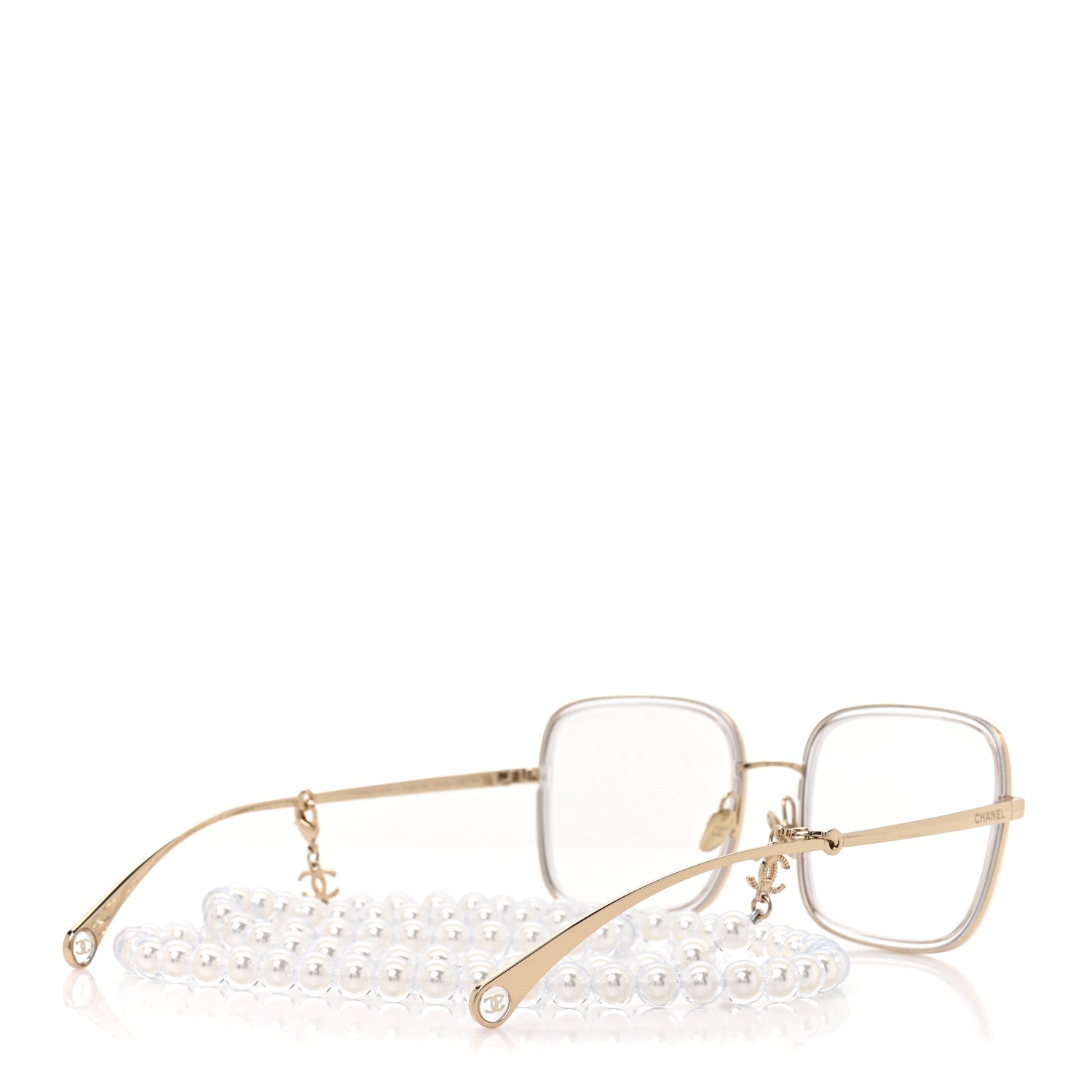 Chanel Metal Removable Pearl Chain Square Eyeglasses 2195-S Silver 4 of 8
