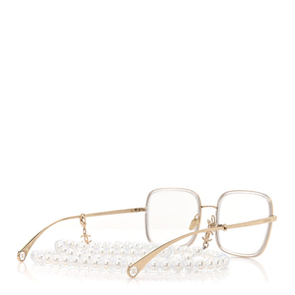 Chanel Metal Removable Pearl Chain Square Eyeglasses 2195-S Silver 4 of 8