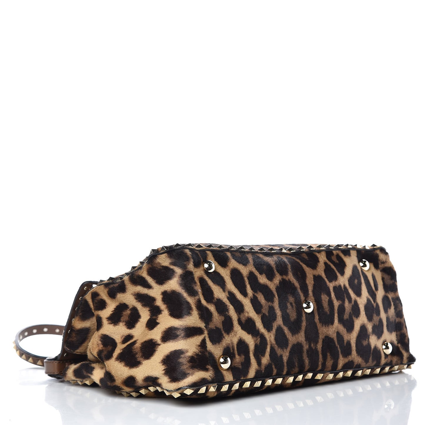 Calf Hair Leopard Print Large Rockstud Frame Handle Bag