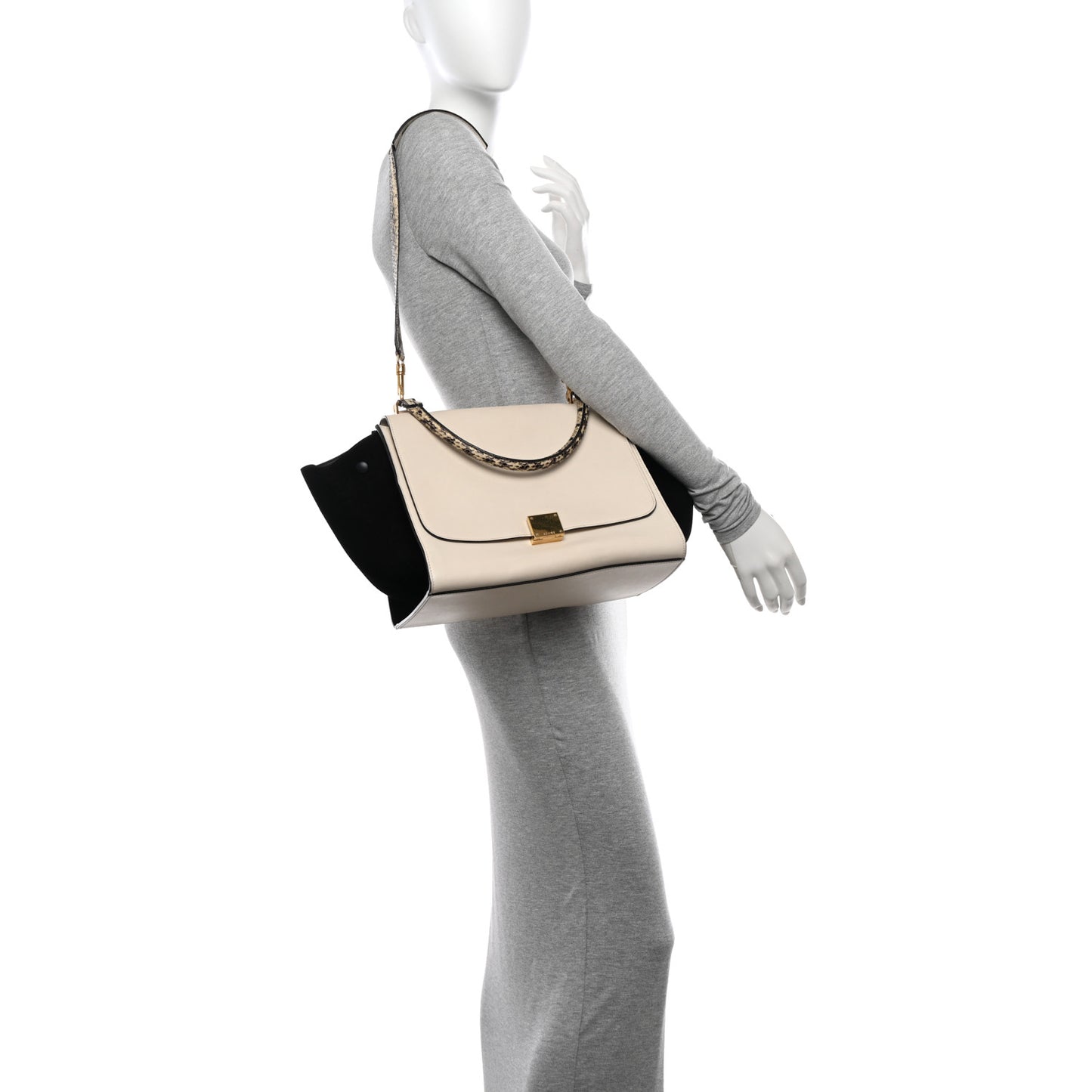 Calfskin Suede Whipsnake Medium Trapeze Black White