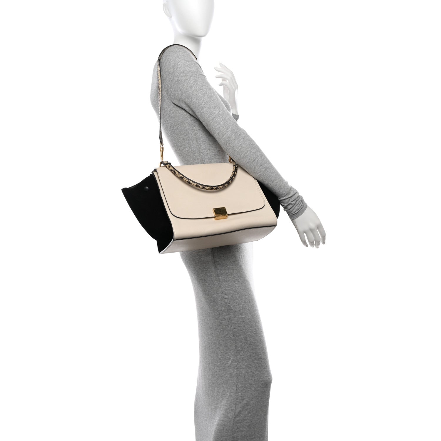 Celine Calfskin Suede Whipsnake Medium Trapeze Black White 2 of 17