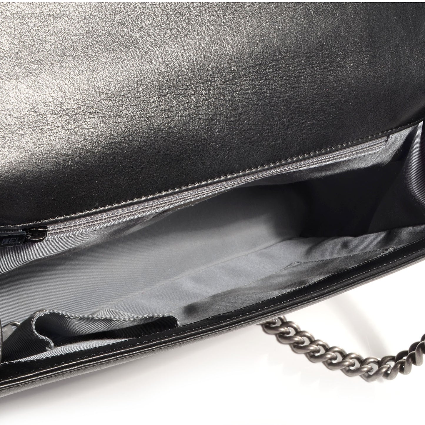 Metallic Calfskin Large Boy Flap Black