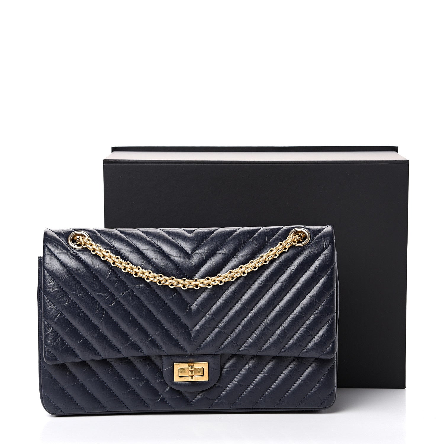 Chanel Aged Calfskin Chevron Quilted 2.55 Reissue 226 Flap Navy Blue 13 of 13