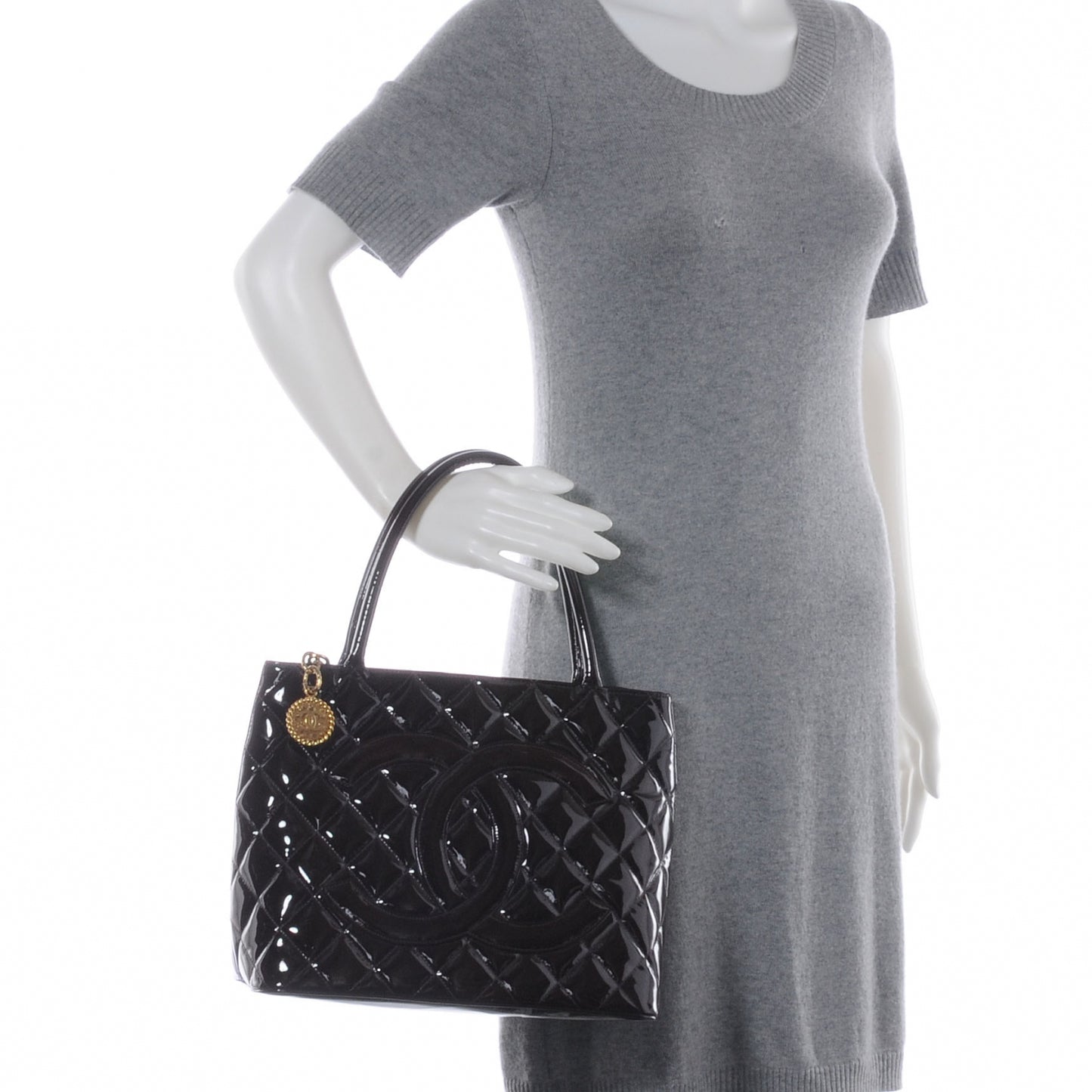 Patent Medallion Tote Bordeaux