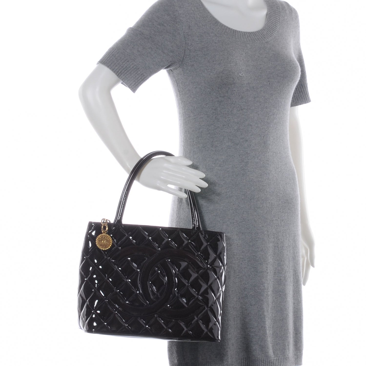 Chanel Patent Medallion Tote Bordeaux 2 of 7