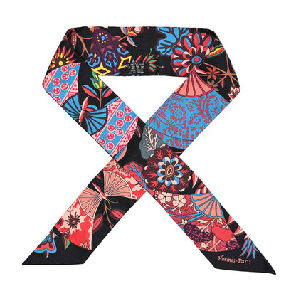 Hermes Silk Fleurs et Papillons de Tissus Twilly Black Rouge Bleu 1 of 9