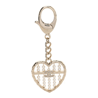 Chanel Pearl Crystal Quilted CC Heart Bag Charm Gold 1 of 4