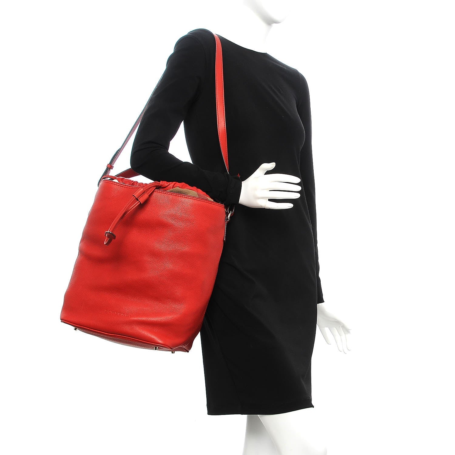 Burberry Grainy Calf Bucket Shoulder Bag Red 2 of 10