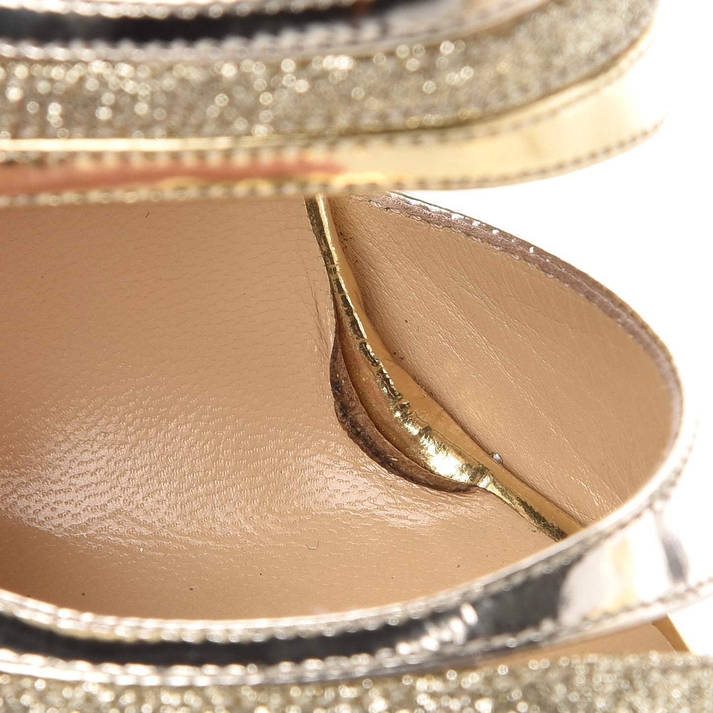 Metallic Mirror Calfskin Glitter Buzz 120 Sandals 36.5 Gold