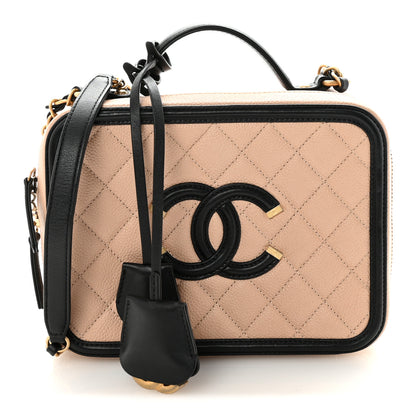 Chanel Caviar Quilted Medium CC Filigree Vanity Case Beige Black 1 of 10