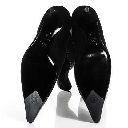 Chanel Suede Patent Cap Toe Knee High Boots 38 Black 5 of 6