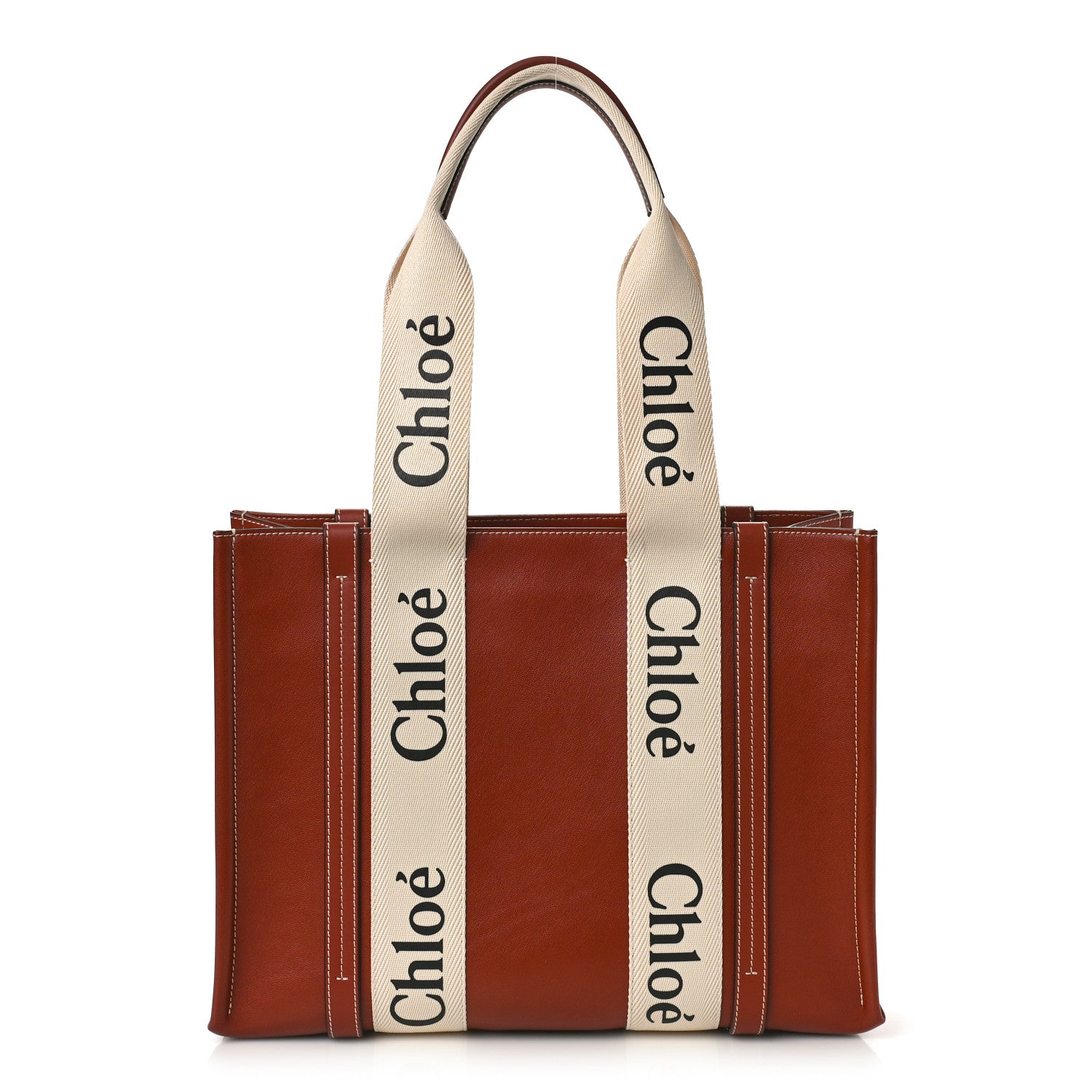 Chloe Calfskin Canvas Small Woody Tote Sepia Brown 1 of 8