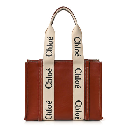 Chloe Calfskin Canvas Small Woody Tote Sepia Brown 1 of 8