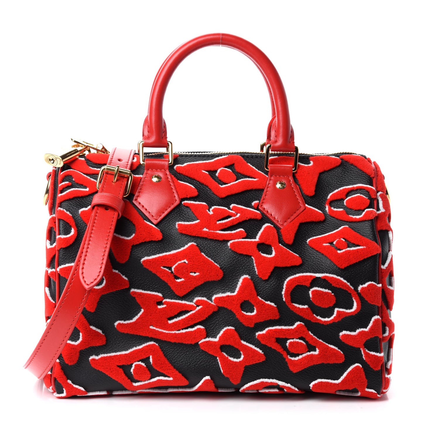 X UF Tufted Monogram Speedy Bandouliere 25 Black Red