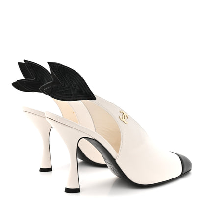 Chanel Lambskin Slingback Pumps 40 White Black 5 of 10