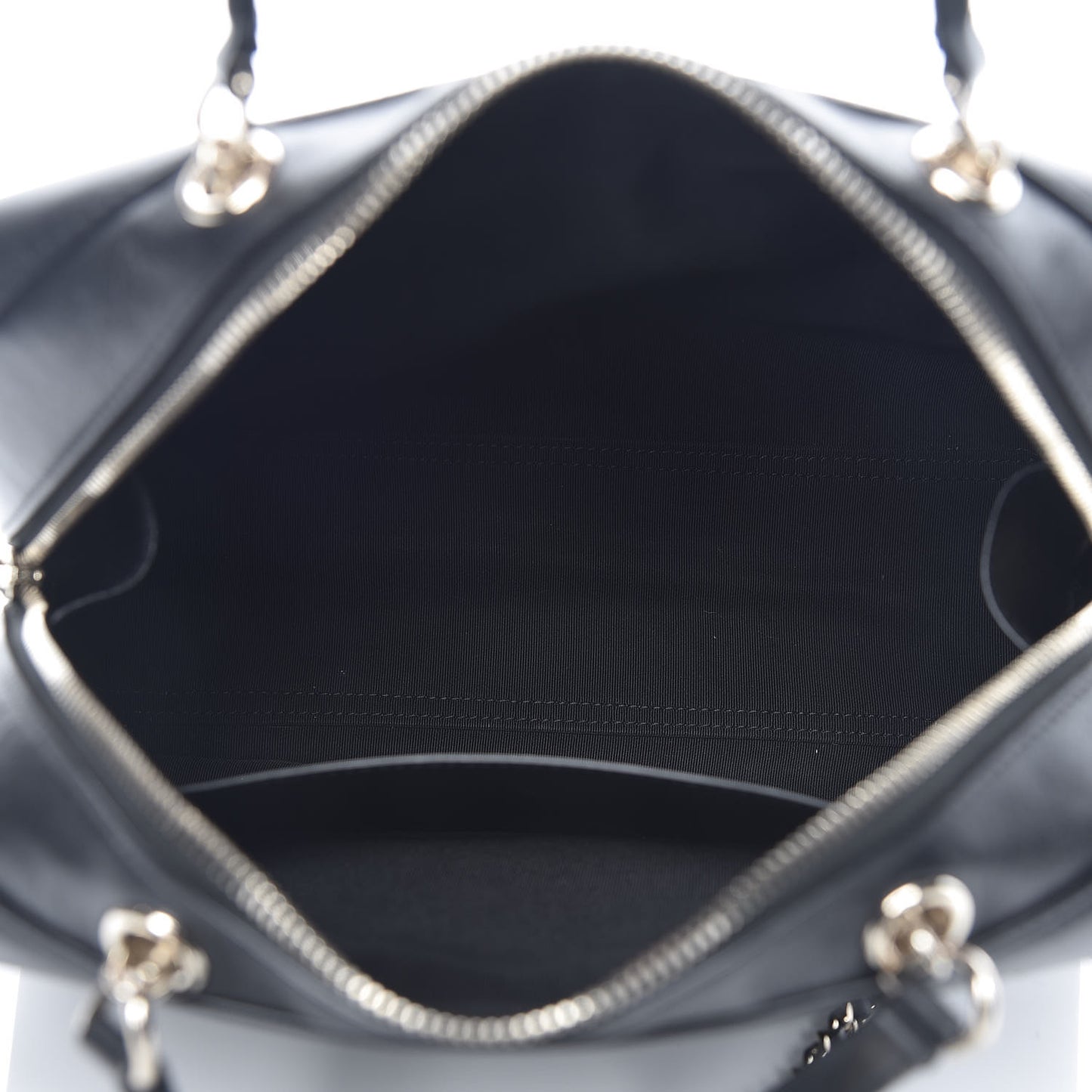 Calfskin Stitched Sleek Box Top Handle Vanity Bag Black