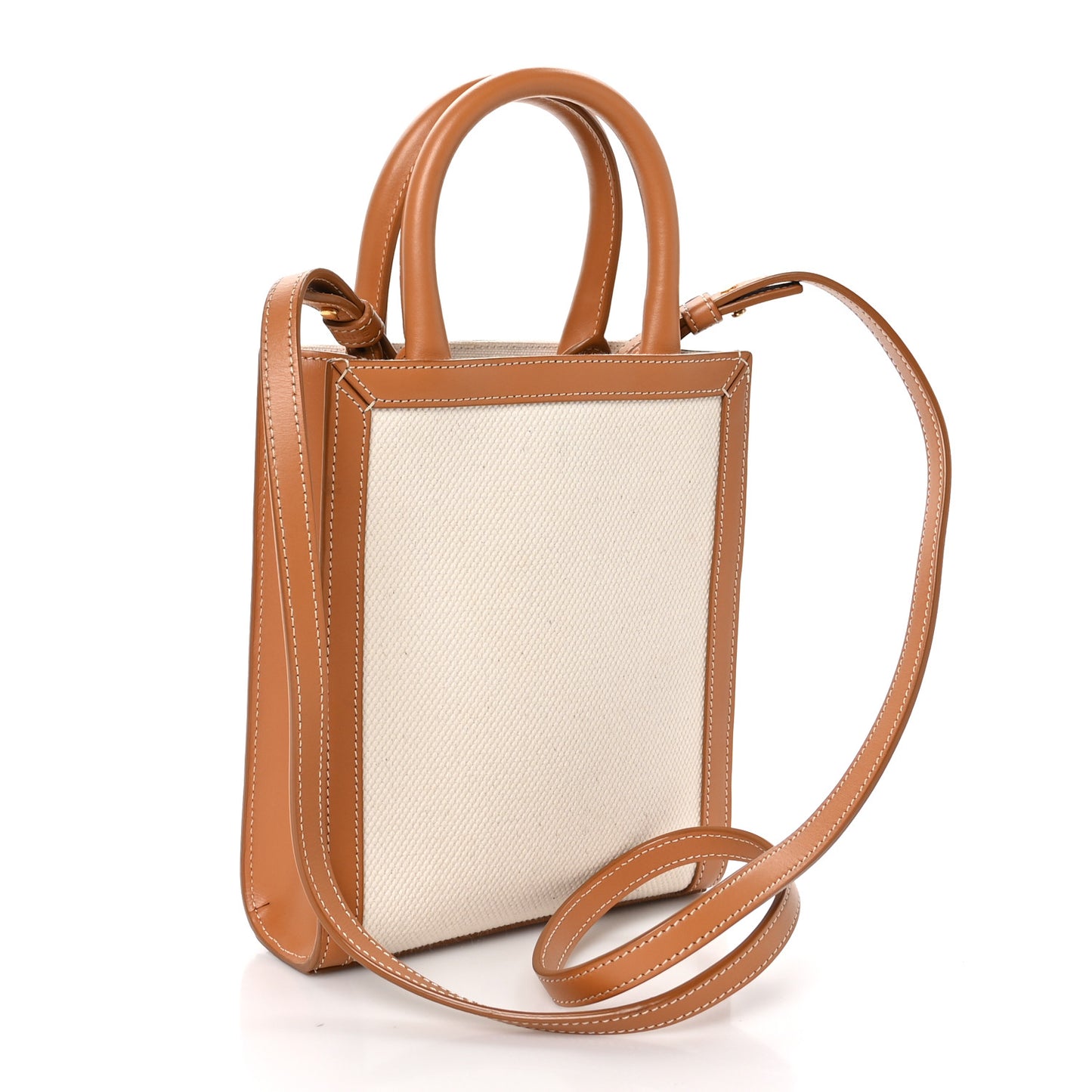 Canvas Calfskin Mini Vertical Cabas Natural Tan