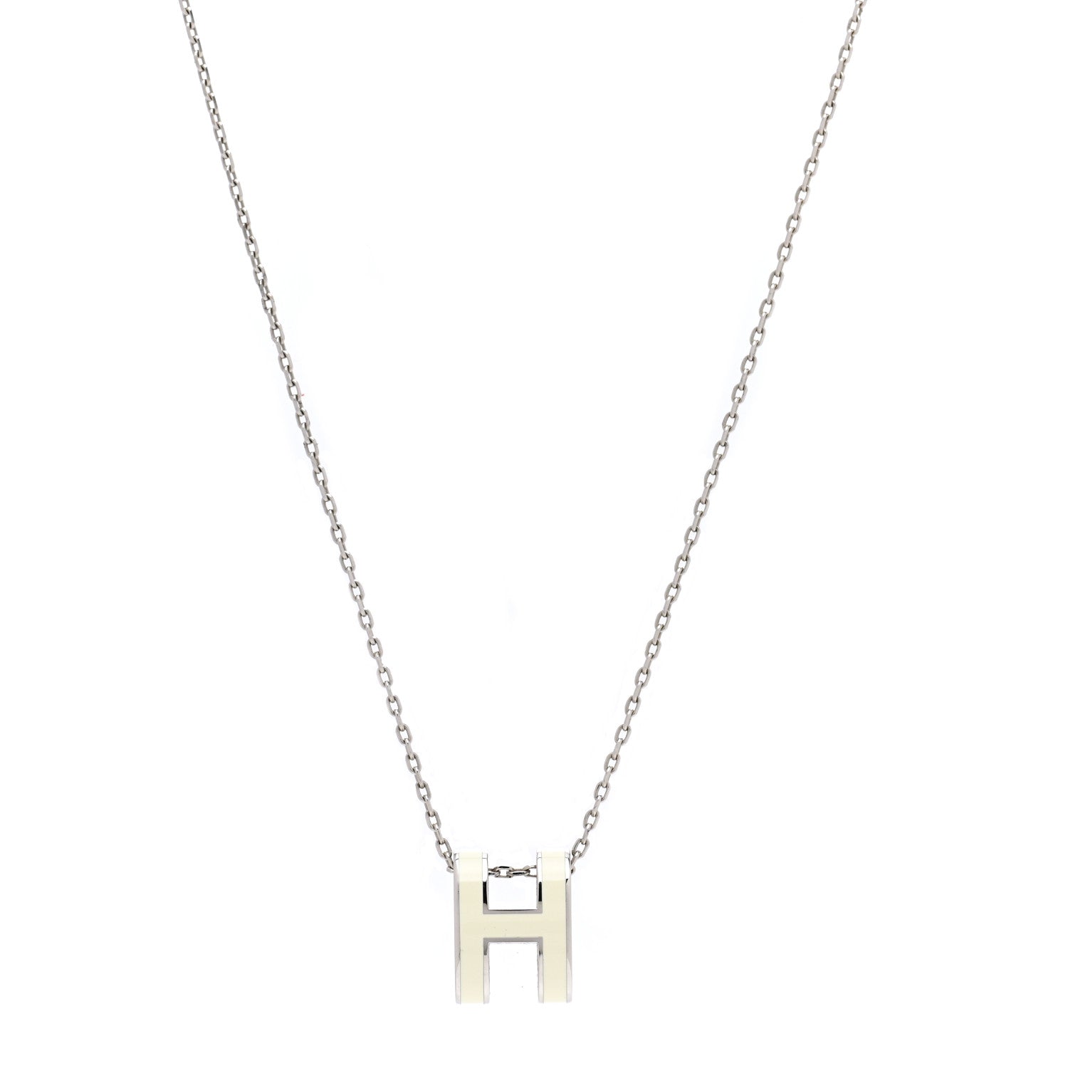 Hermes Lacquered Palladium Pop H Pendant Necklace White 1 of 8