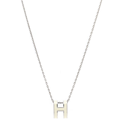 Hermes Lacquered Palladium Pop H Pendant Necklace White 1 of 8
