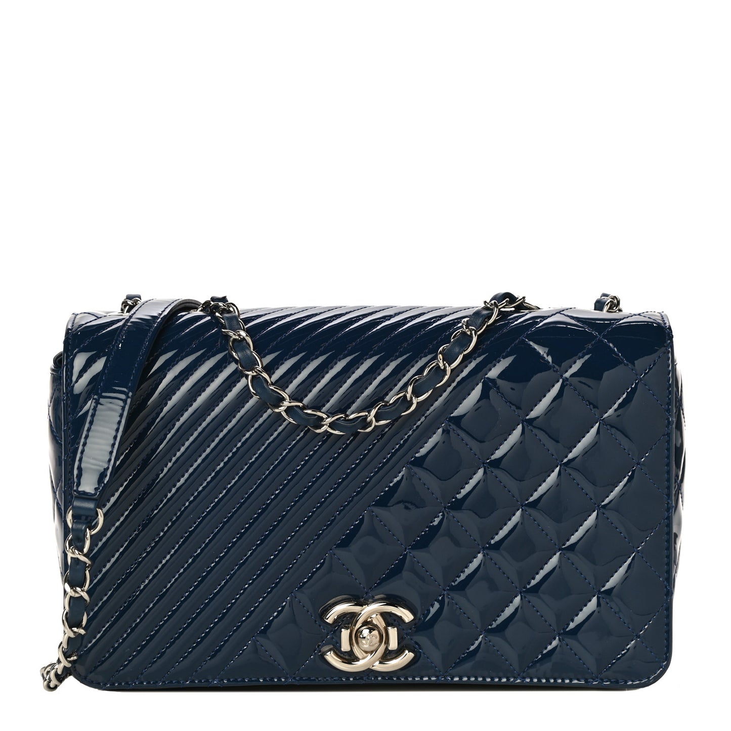 Patent Quilted Small Coco Boy Flap Navy