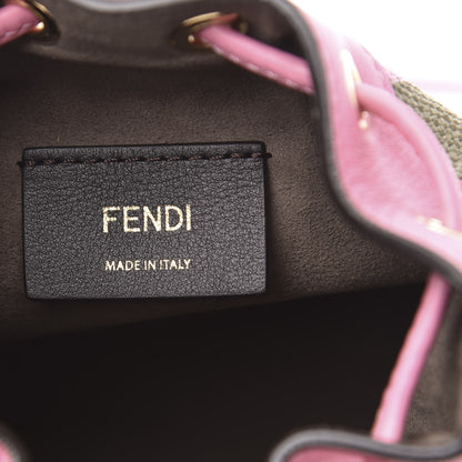 Fendi Raffia Vitello Seta F is Fendi Pequin Gingham Woven Mini Mon Tresor Bucket Bag Military Rosa Lollypop 6 of 9
