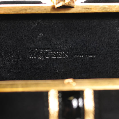 Alexander McQueen Patent Calfskin Suede Britannia Skull Box Clutch Black Gold 7 of 8