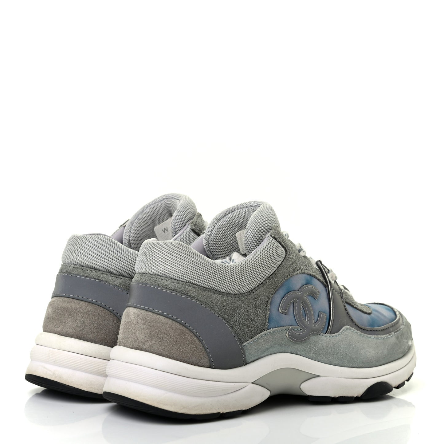 Nylon Lambskin Suede Calfskin CC Sneakers 36 Blue Grey White