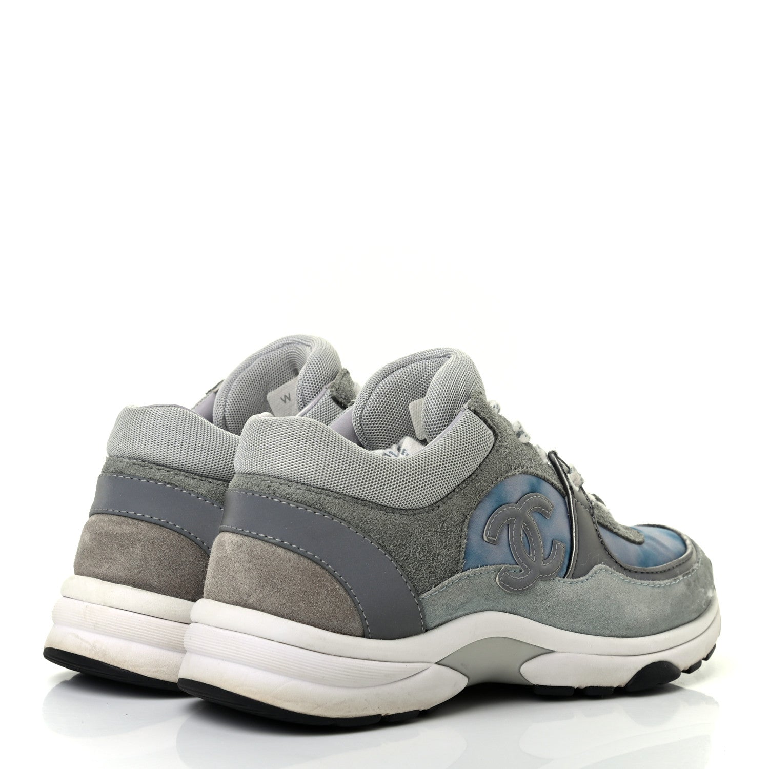 Chanel Nylon Lambskin Suede Calfskin CC Sneakers 36 Blue Grey White 4 of 8