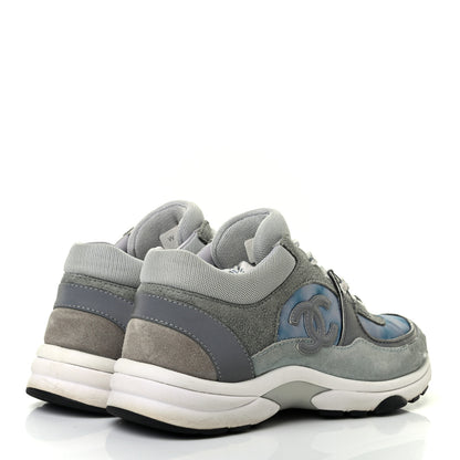 Chanel Nylon Lambskin Suede Calfskin CC Sneakers 36 Blue Grey White 4 of 8
