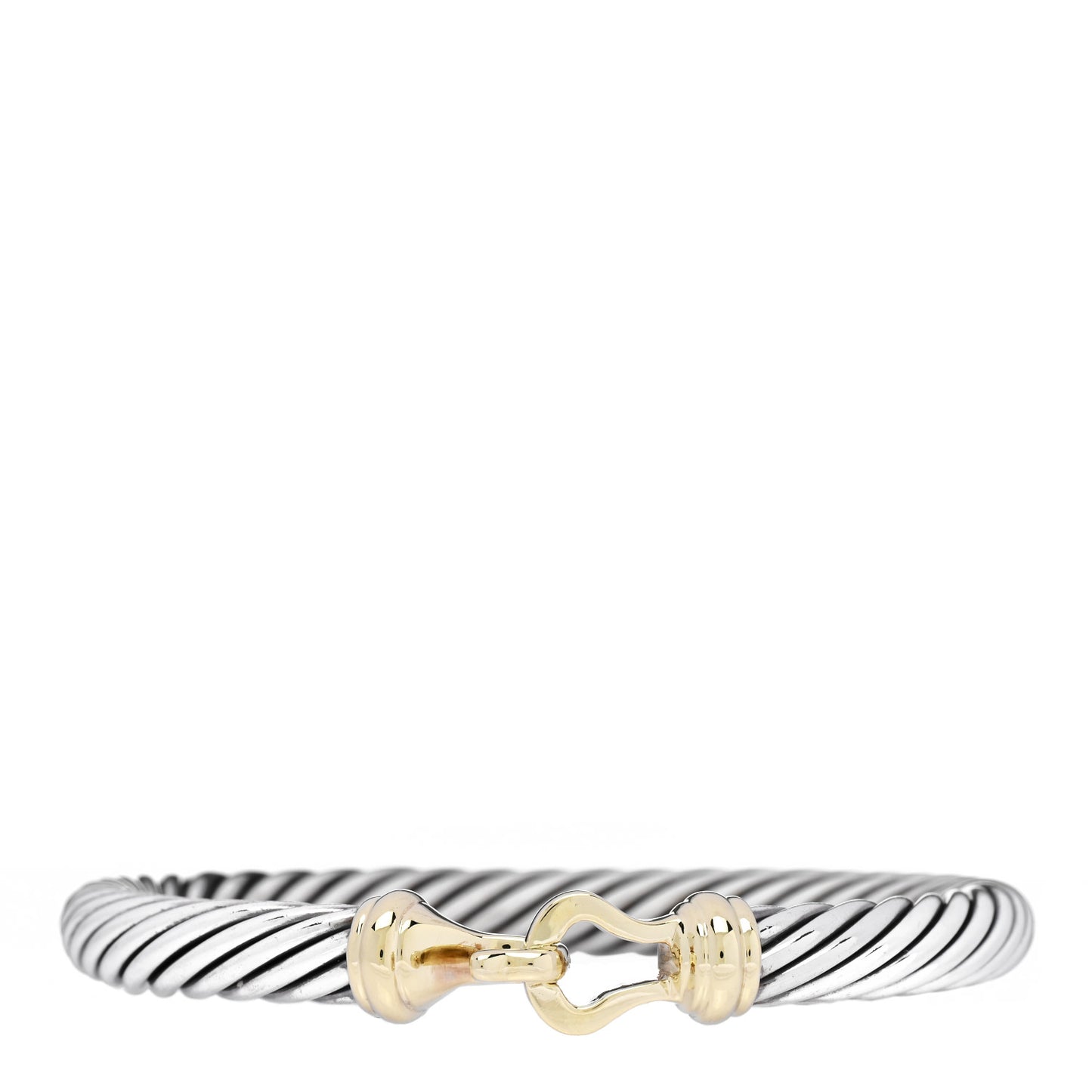 Sterling Silver 14K Yellow Gold 7mm Cable Classic Buckle Bracelet
