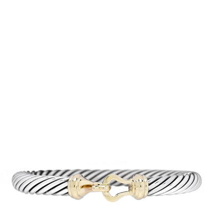 David Yurman Sterling Silver 14K Yellow Gold 7mm Cable Classic Buckle Bracelet 1 of 3